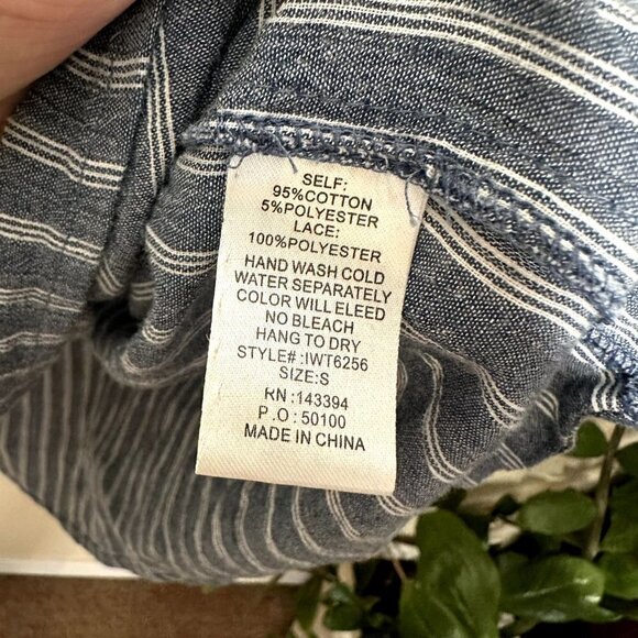 Cotton Bleu Women's Small Boho Style Top Chambury Striped Bubble Sleeve High Low - Picture 8 of 8